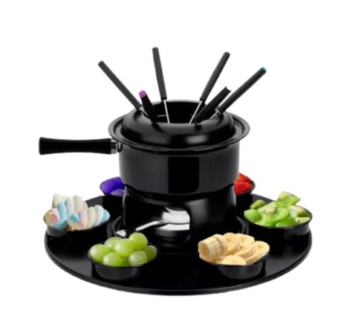 CJ. FONDUE INOX COM BASE GIRATORIA 23 PC. PRETO