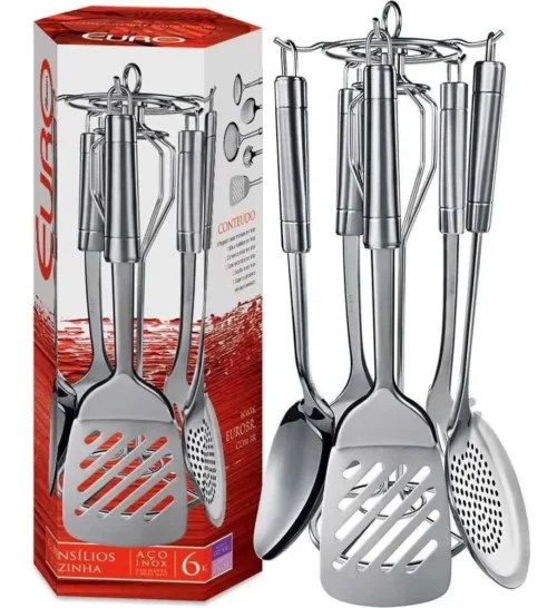 CONJUNTO DE UTENSILIOS DE COZINHA EM INOX EURO 6 PEÇAS