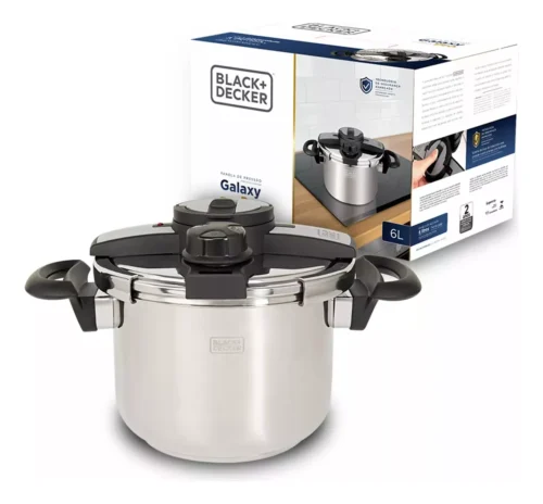 PANELA DE PRESSAO 6 LITROS EM ACO INOXIDAVEL GALAXY PRO - CORPO EM ACO INOXIDAVEL,  BLACK&DECKER